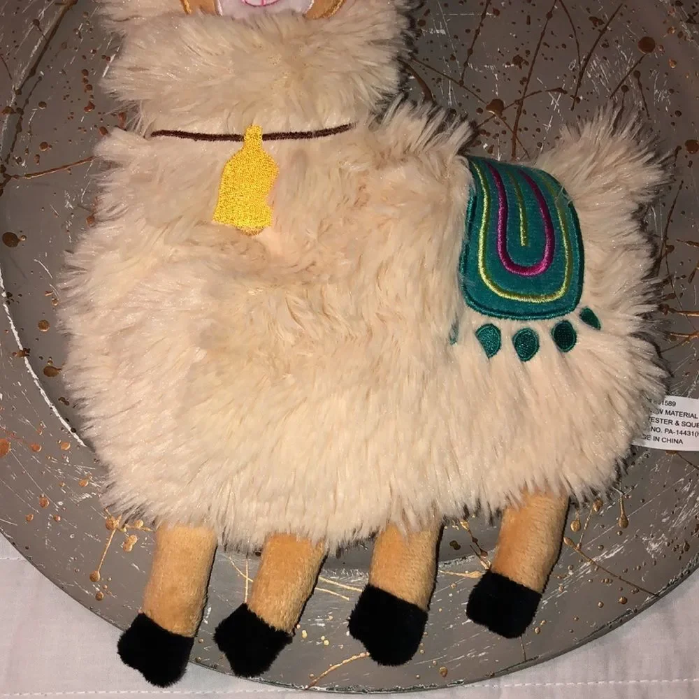 PetShoppe Ivory Green Tan Gold Llama Squeaker Mat Dog Toy